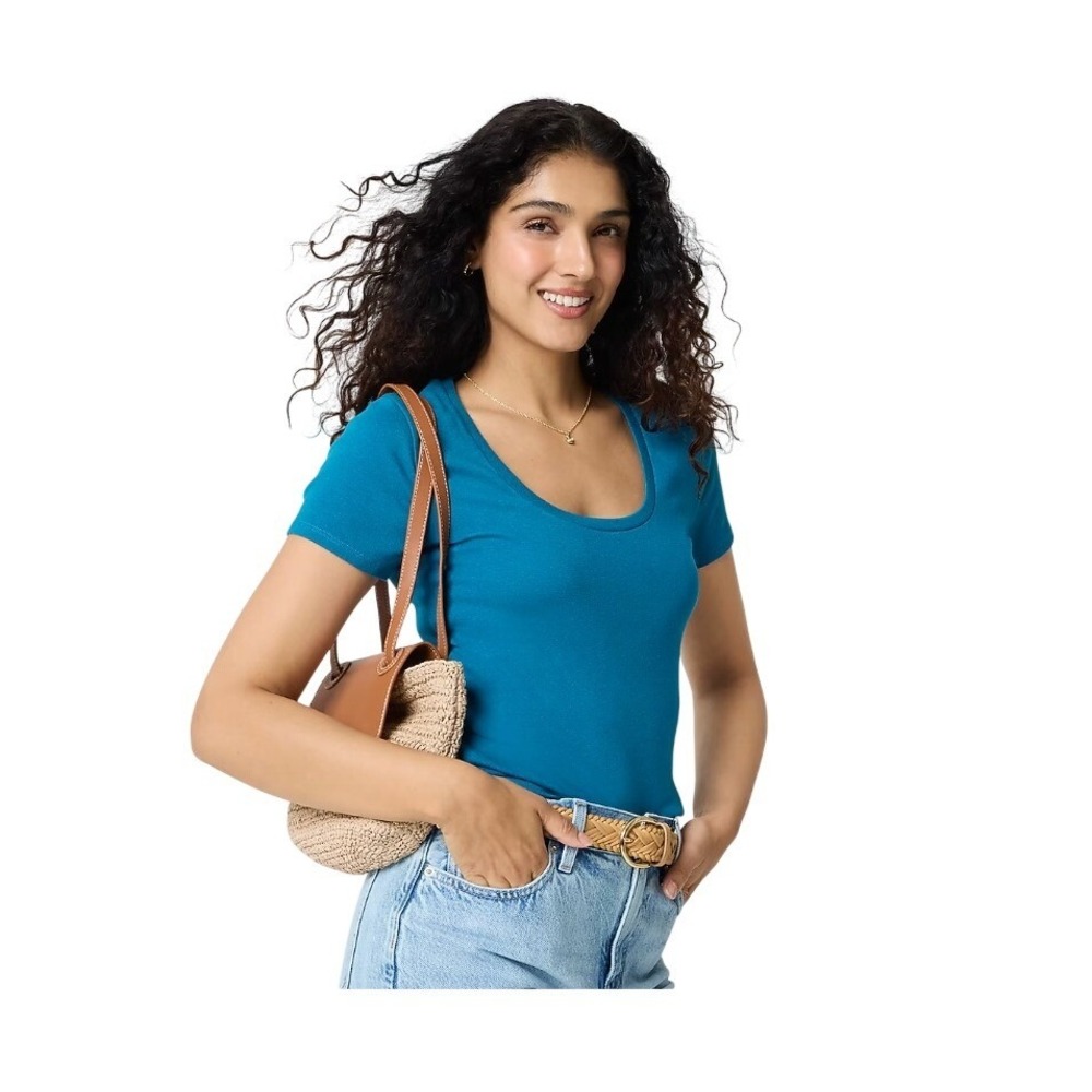 J. Crew Scoopneck Everyday Tee Barracuda Blue Modal Mix Knit M